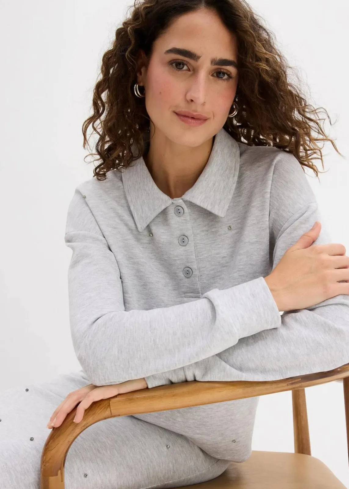 bonprix Zweiteiler & Sets|Sweat^Sweatshirt mit Nieten hellgrau meliert