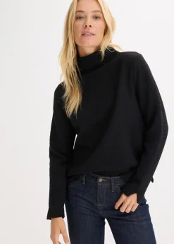 bonprix Bekleidung·Blusen & Tuniken|Nachhaltigere Materialien^Sweatshirt mit Stehkragen schwarz