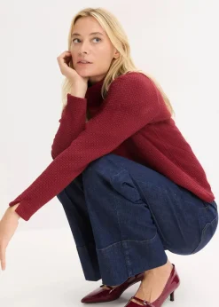 bonprix Sweat|Nachhaltigere Materialien^Sweatshirt mit Stehkragen rubinrot
