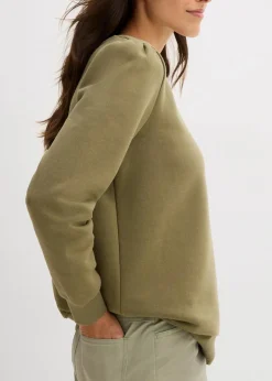bonprix Bekleidung·Blusen & Tuniken|Sweat^Sweatshirt mit Stickerei aus Baumwoll-Mix oliv