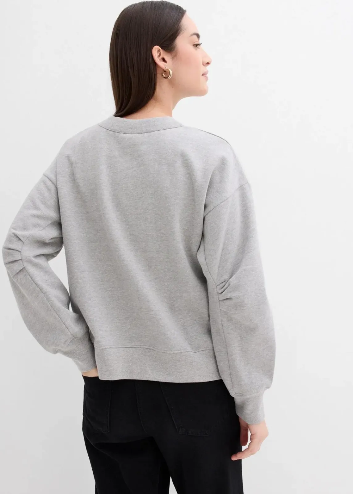 bonprix Bekleidung·Blusen & Tuniken|Sweat^Sweatshirt mit weitem Ripp-Kragen aus Bio-Baumwolle hellgrau meliert meliert