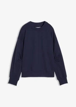 bonprix Sweat|Bekleidung·Blusen & Tuniken^Sweatshirt mit weitem Ripp-Kragen aus Bio-Baumwolle dunkelblau