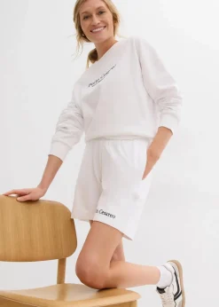 bonprix Bekleidung·Outdoorbekleidung|Bekleidung·Blusen & Tuniken^Sweat-Shorts mit Stickerei weiß