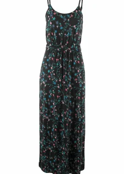 bonprix Bekleidung·Pullover & Strickjacken|Kleider^tailliertes Maxi-Kleid mit Druck schwarz geblümt