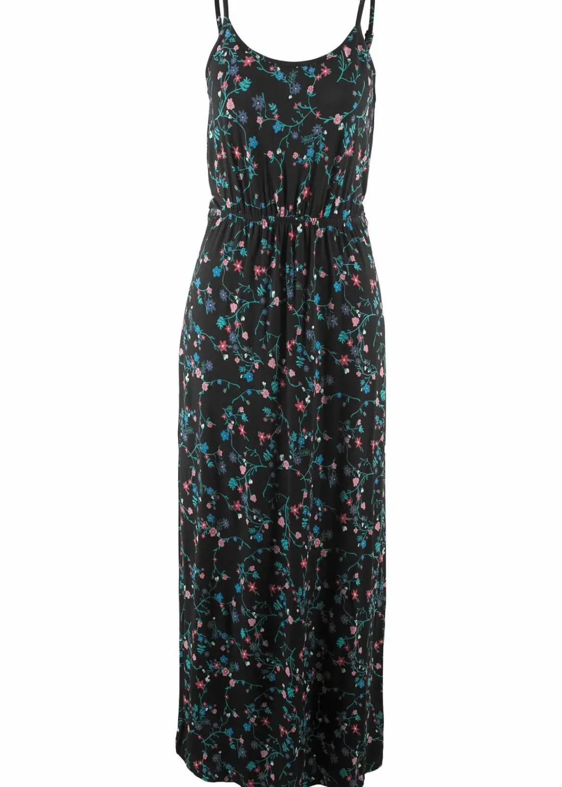 bonprix Bekleidung·Pullover & Strickjacken|Kleider^tailliertes Maxi-Kleid mit Druck schwarz geblümt