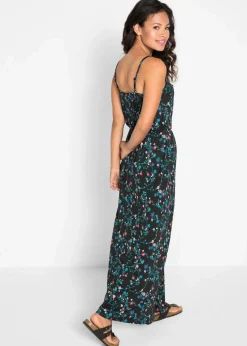 bonprix Bekleidung·Pullover & Strickjacken|Kleider^tailliertes Maxi-Kleid mit Druck schwarz geblümt