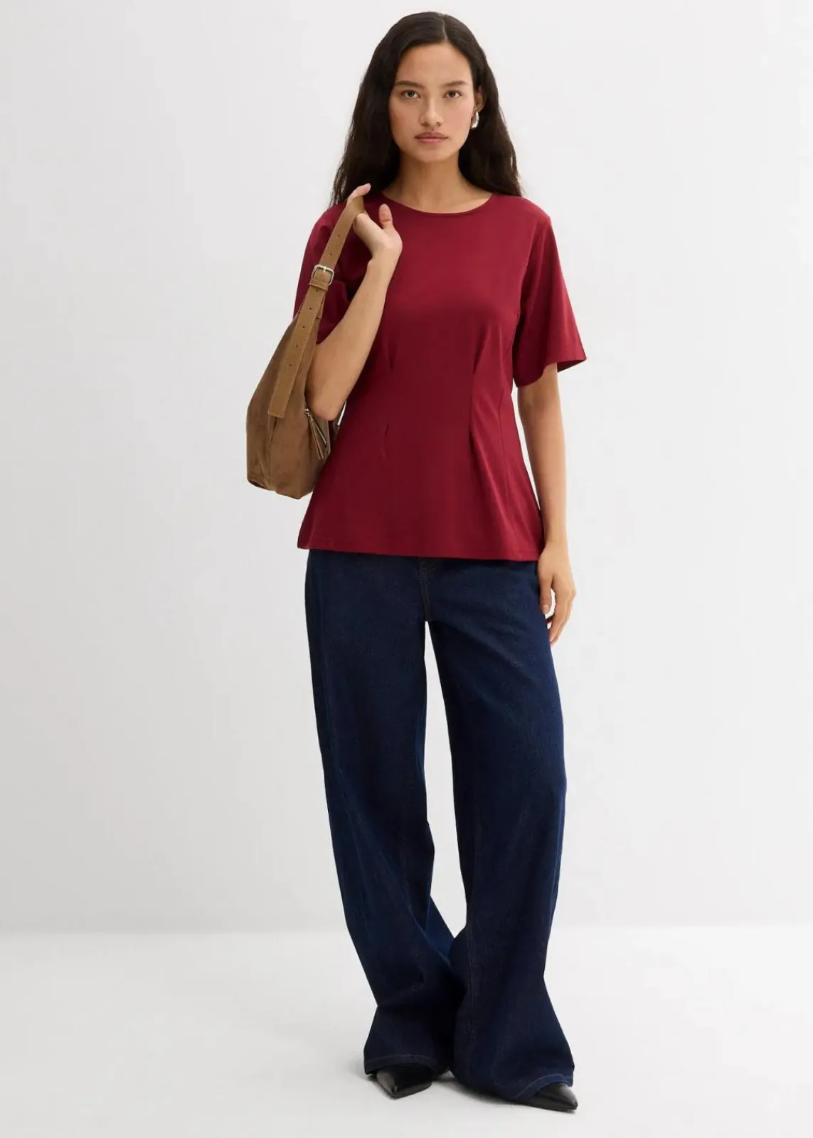 bonprix Shirts & Tops^Tailliertes Shirt aus bequemen Punto di Roma bordeaux