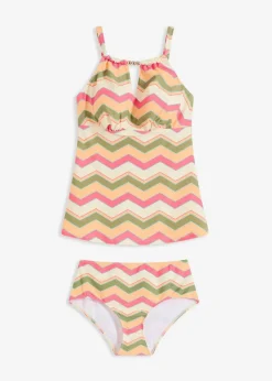 bonprix Nachhaltigere Materialien|Tankinis^Tankini mit Cut-Out (2-tlg.Set) oliv/weiß/rosa gestreift