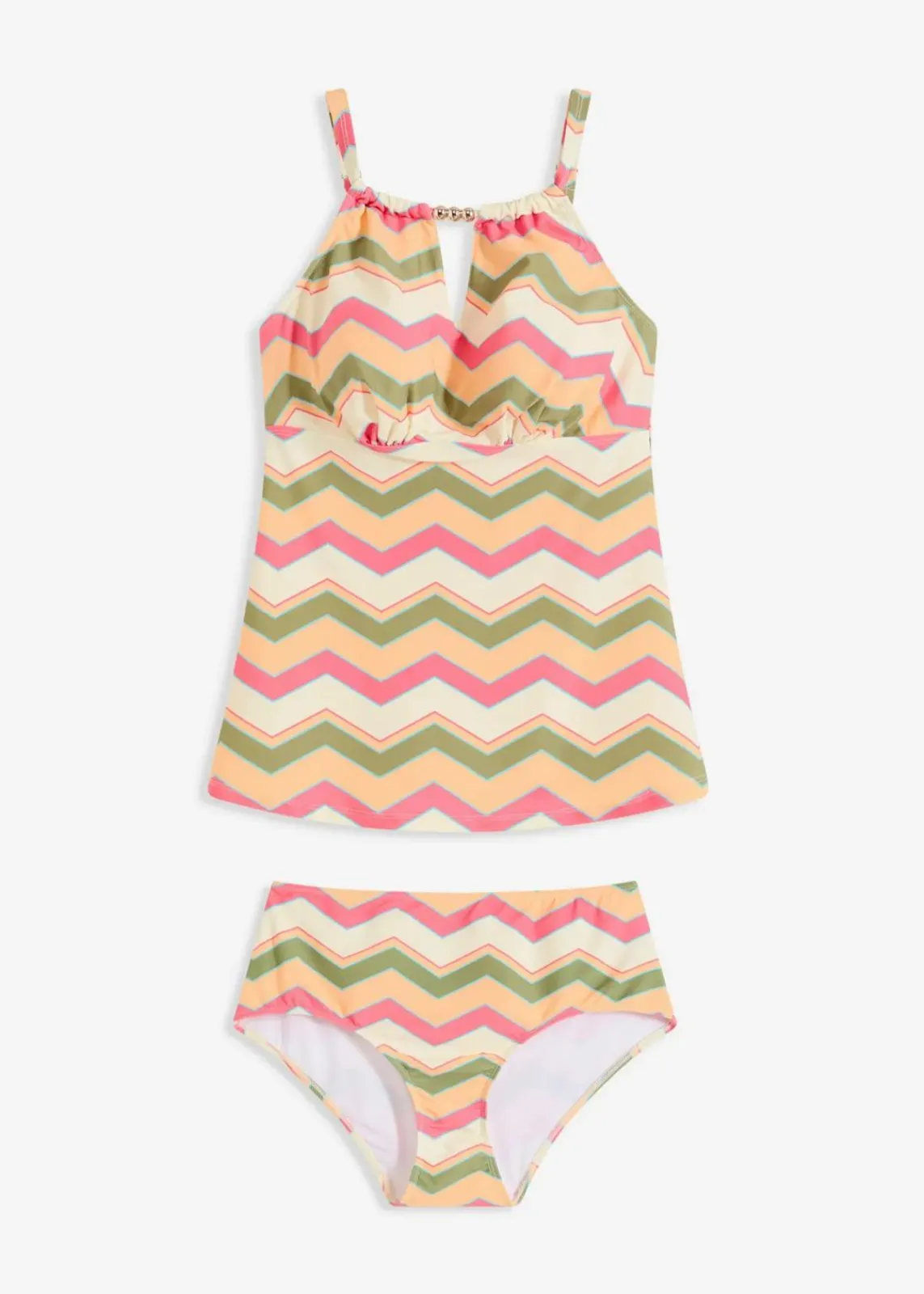 bonprix Nachhaltigere Materialien|Tankinis^Tankini mit Cut-Out (2-tlg.Set) oliv/weiß/rosa gestreift