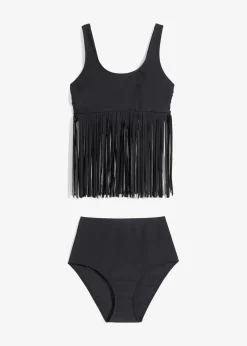 bonprix Nachhaltigere Materialien|Tankinis^Tankini mit Fransen (2-tlg.Set) schwarz