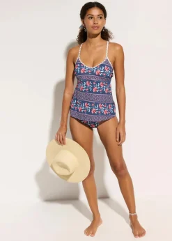 bonprix Nachhaltigere Materialien|Tankinis^Tankini mit gekreuzten Trägern (2-tlg.Set) blau/rosa bedruckt