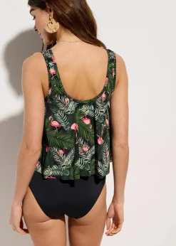 bonprix Nachhaltigere Materialien|Tankinis^Tankini mit Highwaist-Bikinihose (2-tlg.Set) schwarz floral
