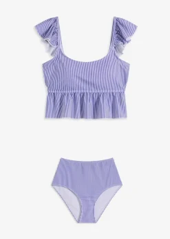 bonprix Nachhaltigere Materialien|Tankinis^Tankini mit Volant (2-tlg.Set) weiß/blau gestreift