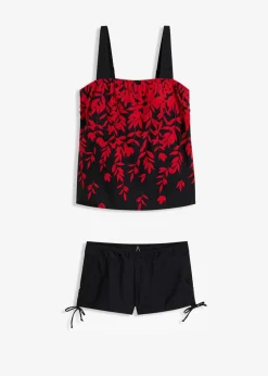 bonprix Bademode·Tankinis|Bademode·Bedeckende Bademode^Tankini (2-tgl. Set) rot/schwarz geblümt