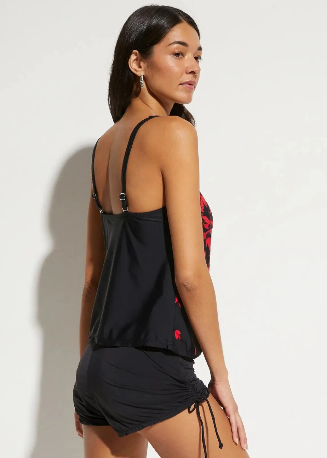 bonprix Bademode·Tankinis|Bademode·Bedeckende Bademode^Tankini (2-tgl. Set) rot/schwarz geblümt