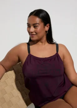 bonprix Nachhaltigere Materialien|Sport Bademode^Tankini (2-tlg.Set) beere/schwarz bedruckt