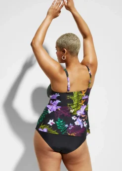 bonprix Nachhaltigere Materialien|Tankinis^Tankini (2-tlg.Set) mit V-Ausschnitt schwarz/lila geblümt