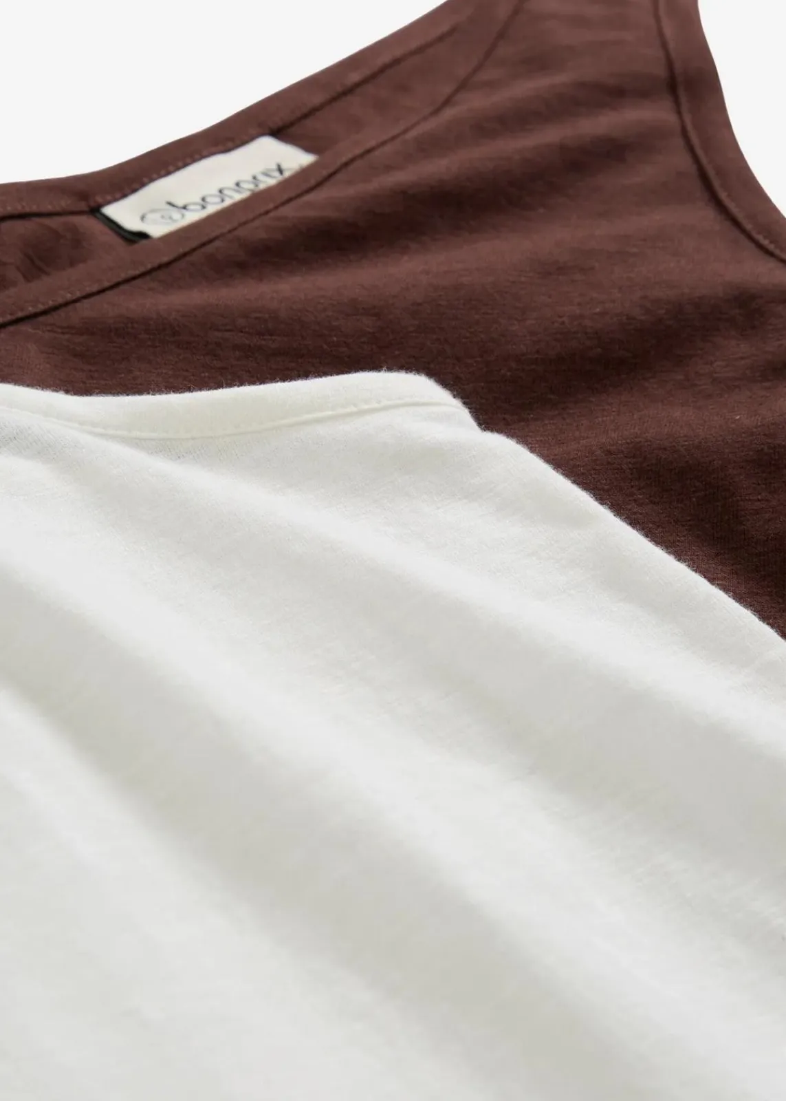 bonprix Nachhaltigere Materialien|Shirts & Tops^Tanktop aus reiner Bio-Baumwolle (2er Pack) wollweiß/terrabraun