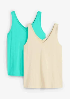 bonprix Unterhemden|Basics^Tanktop aus reiner Bio-Baumwolle (2er Pack) mentholblau/natur
