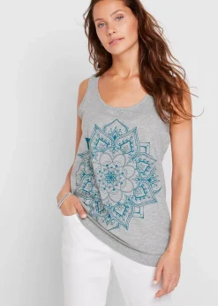 bonprix Shirts & Tops^Tanktop aus leichtem Jersey hellgrau meliert bedruckt