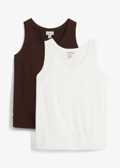 bonprix Nachhaltigere Materialien|Shirts & Tops^Tanktop aus reiner Bio-Baumwolle (2er Pack) wollweiß/dunkelbraun