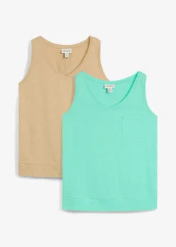 bonprix Wäsche·Unterhemden|Bekleidung·Röcke^Tanktop aus reiner Bio-Baumwolle (2er Pack) new beige/mentholblau