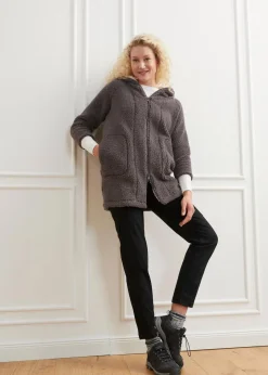 bonprix Jacken & Mäntel|Sweat^Teddy-Fleece Jacke schiefergrau