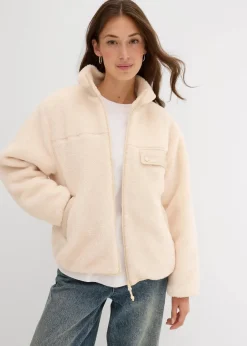 bonprix Jacken & Mäntel|Sweat^Teddy-Fleece Jacke kieselbeige