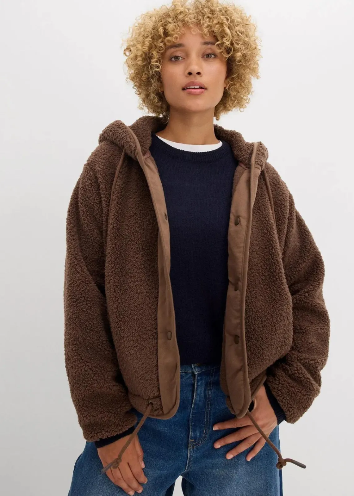 bonprix Jacken & Mäntel|Sweat^Teddy-Fleece Jacke lehmbraun