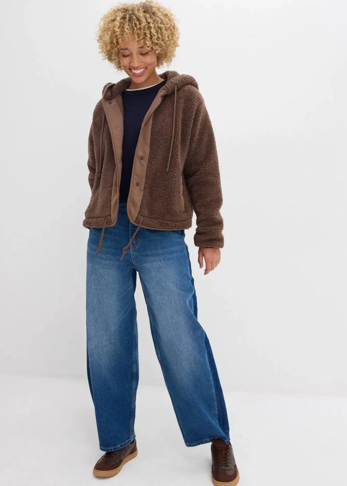 bonprix Jacken & Mäntel|Sweat^Teddy-Fleece Jacke lehmbraun