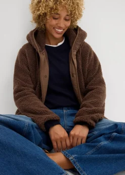 bonprix Jacken & Mäntel|Sweat^Teddy-Fleece Jacke lehmbraun