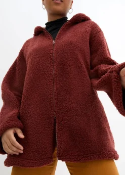 bonprix Bekleidung·Blusen & Tuniken|Bekleidung·Hosen^Teddy-Fleece Jacke in A-Linie mit Seitenschlitzen mandelbraun