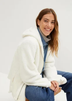 bonprix Jacken & Mäntel|Sweat^Teddy-Fleece Jacke in A-Linie mit Seitenschlitzen wollweiß