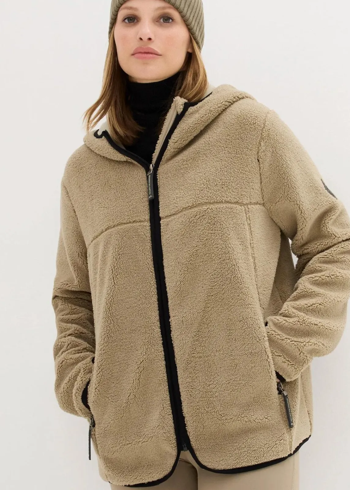 bonprix Jacken & Mäntel|Sweat^Teddy-Fleece Jacke mit Kapuze new khaki