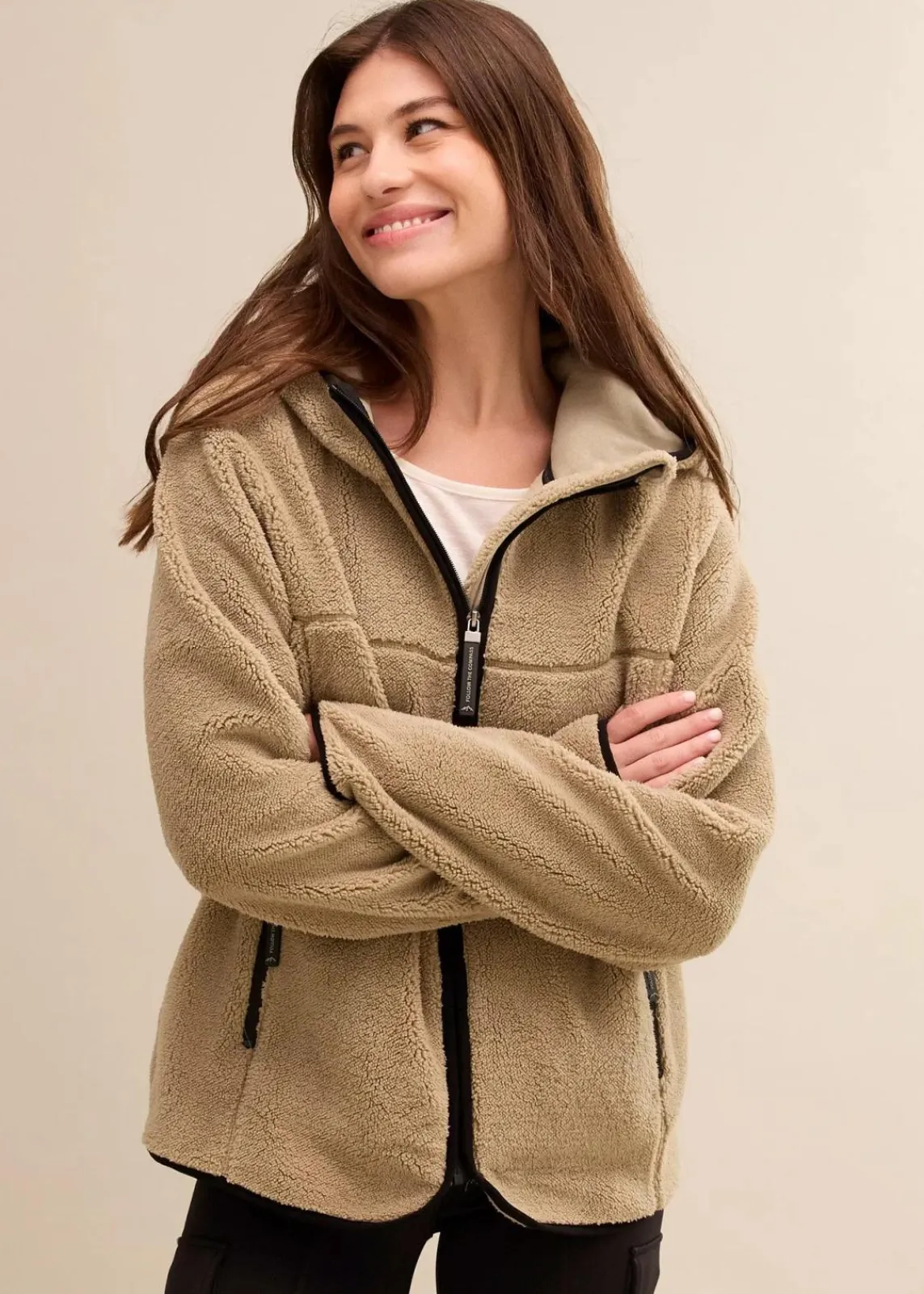 bonprix Jacken & Mäntel|Sweat^Teddy-Fleece Jacke mit Kapuze new khaki