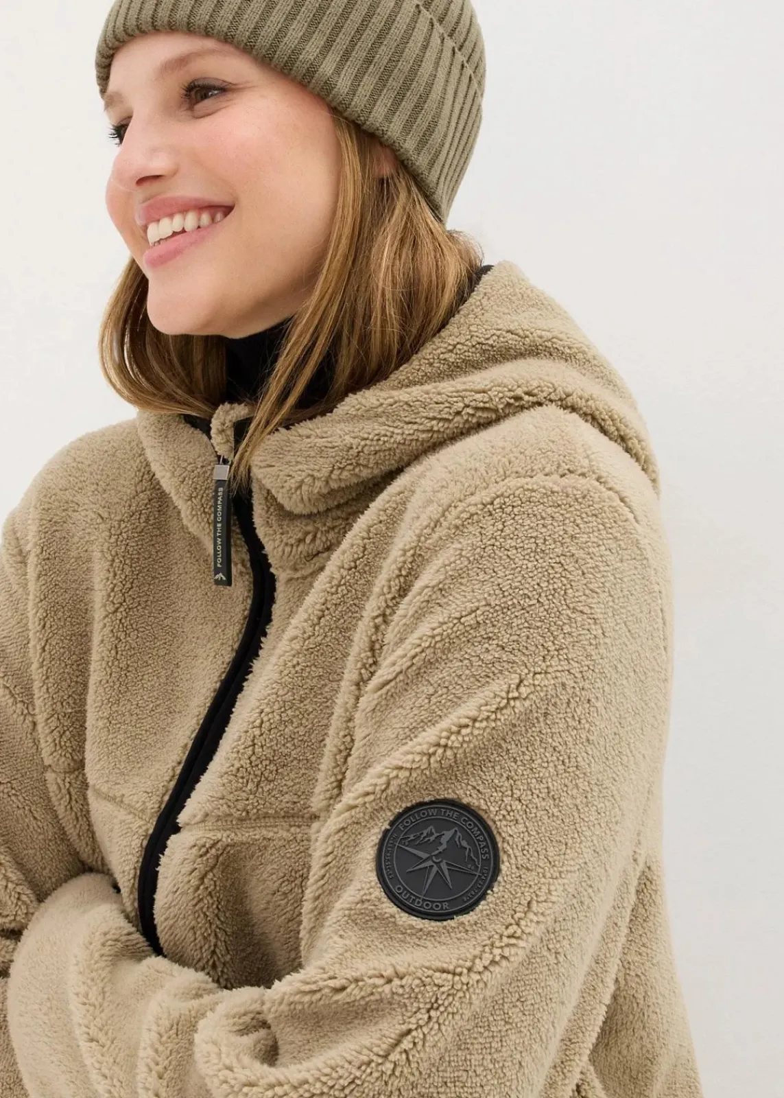 bonprix Jacken & Mäntel|Sweat^Teddy-Fleece Jacke mit Kapuze new khaki