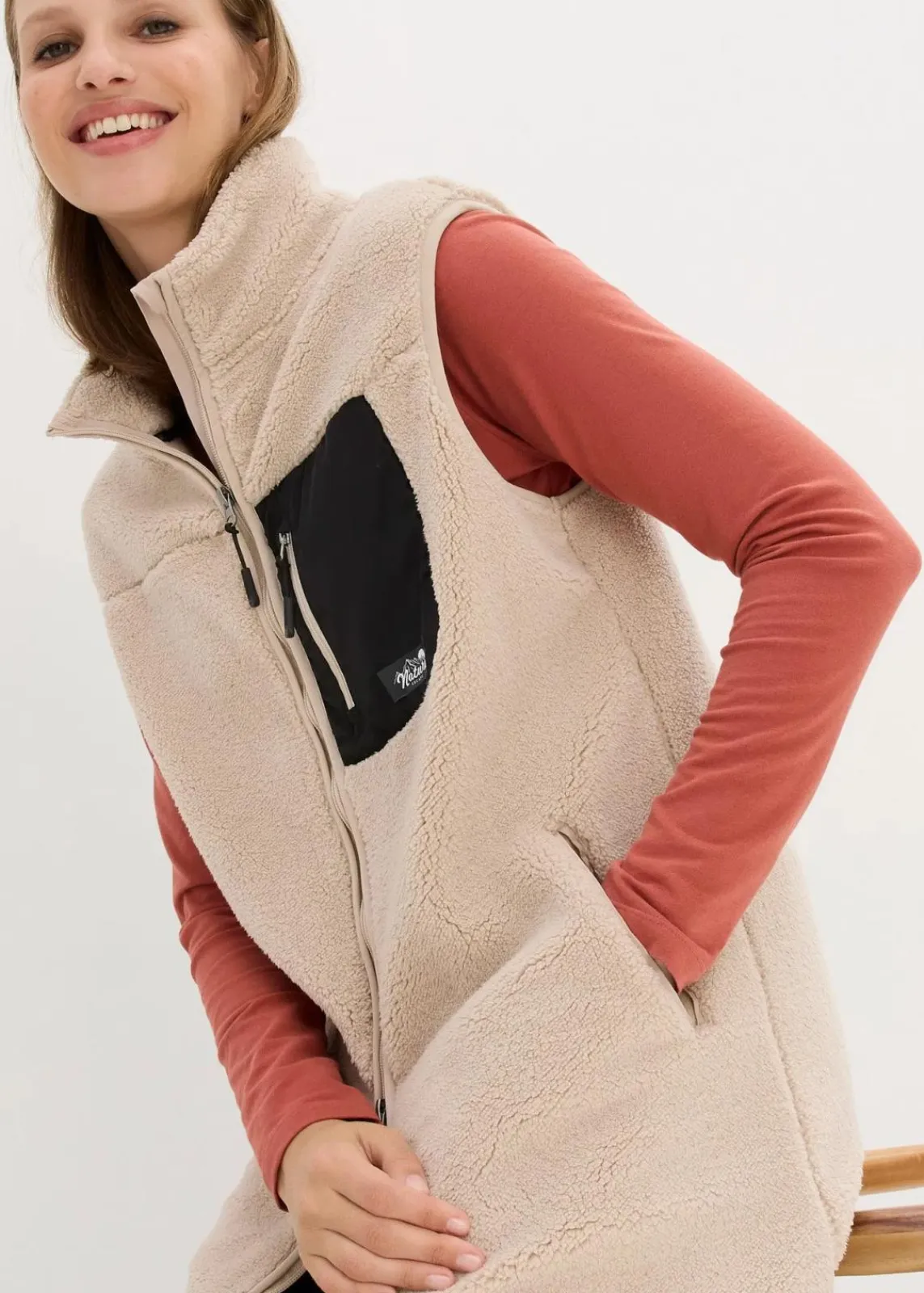 bonprix Bekleidung·Blusen & Tuniken|Bekleidung·Hosen^Teddy-Fleece Weste steingrau