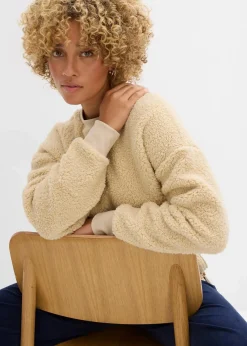 bonprix Bekleidung·Blusen & Tuniken|Nachhaltigere Materialien^Teddy-Fleecepullover hellsand