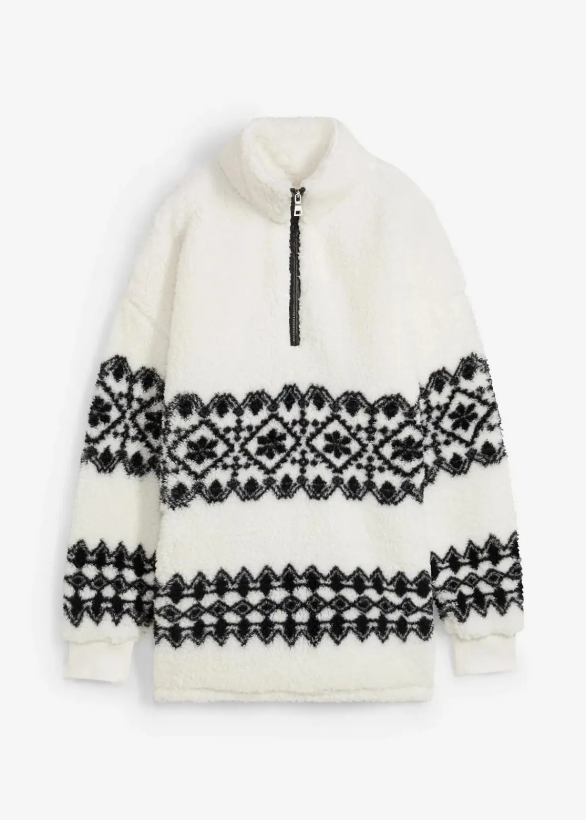 bonprix Bekleidung·Blusen & Tuniken|Sweat^Teddy-Fleeceshirt wollweiß/schwarz norwegermuster