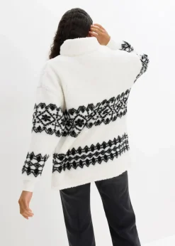 bonprix Bekleidung·Blusen & Tuniken|Sweat^Teddy-Fleeceshirt wollweiß/schwarz norwegermuster