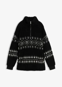 bonprix Sweat|Bekleidung·Blusen & Tuniken^Teddy-Fleeceshirt schwarz/wollweiß norwegermuster