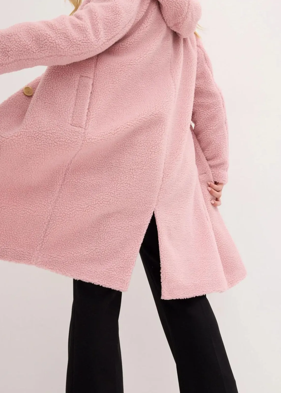 bonprix Jacken & Mäntel|Bekleidung·Hosen^Teddymantel mit Kapuze und Taschen aschrosa