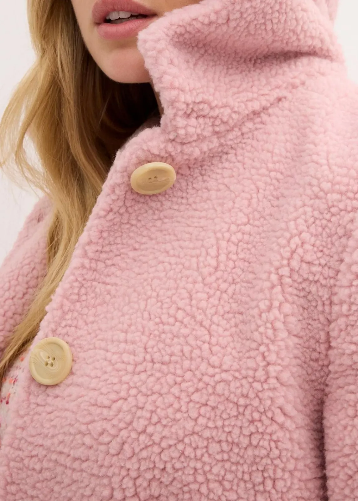bonprix Jacken & Mäntel|Bekleidung·Hosen^Teddymantel mit Kapuze und Taschen aschrosa