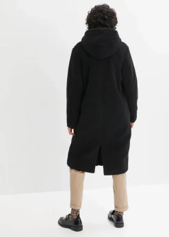 bonprix Bekleidung·Hosen|Jacken & Mäntel^Teddymantel mit Kapuze und Taschen schwarz