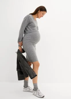 bonprix Umstandsmode|Nachhaltigere Materialien^2-teiliges Umstands-Strickset aus Pullover und Rock grau meliert
