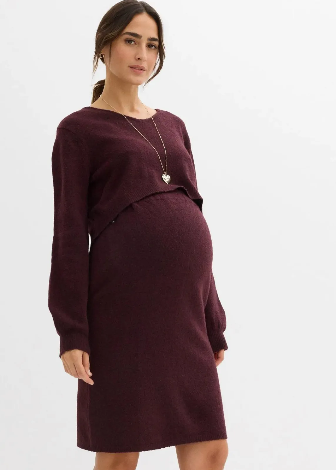 bonprix Bekleidung·Blazer|Nachhaltigere Materialien^2-teiliges Umstands-Strickset aus Pullover und Rock weinrot