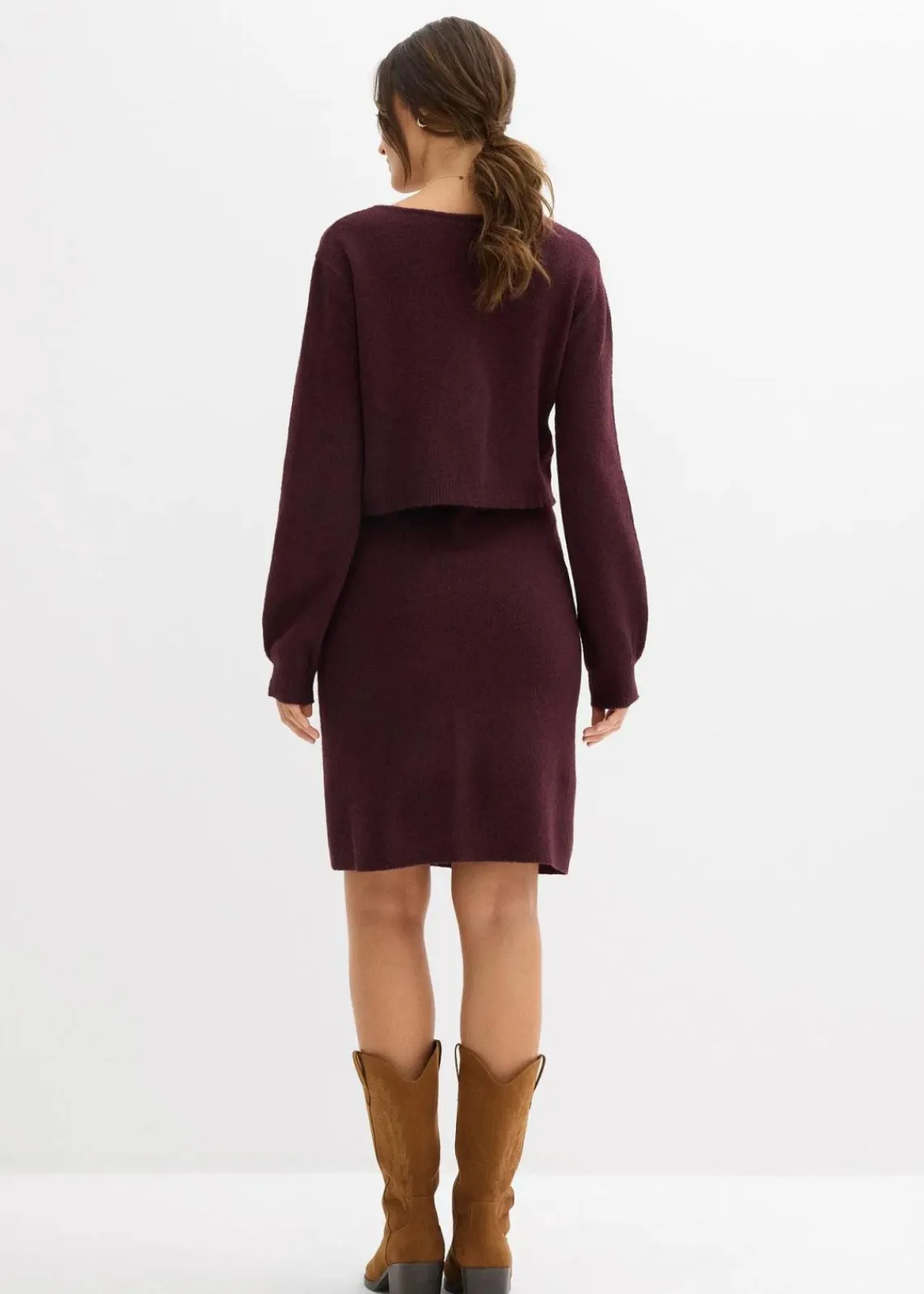 bonprix Bekleidung·Blazer|Nachhaltigere Materialien^2-teiliges Umstands-Strickset aus Pullover und Rock weinrot