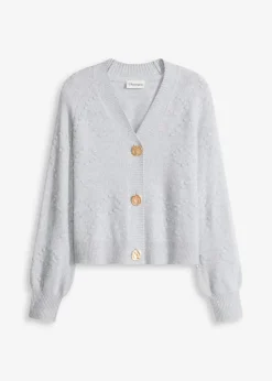 bonprix Bekleidung·Umstandsmode|Pullover & Strickjacken^Texturierte Strickjacke hellgrau meliert