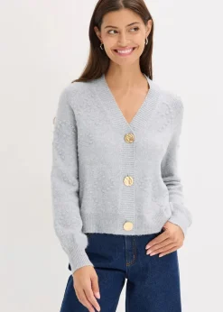 bonprix Bekleidung·Umstandsmode|Pullover & Strickjacken^Texturierte Strickjacke hellgrau meliert