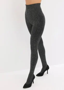 bonprix Wäsche·Socken & Strumpfhosen|Thermounterwäsche^Thermo Fleece Strumpfhose aus Glitzergarn schwarz/silber